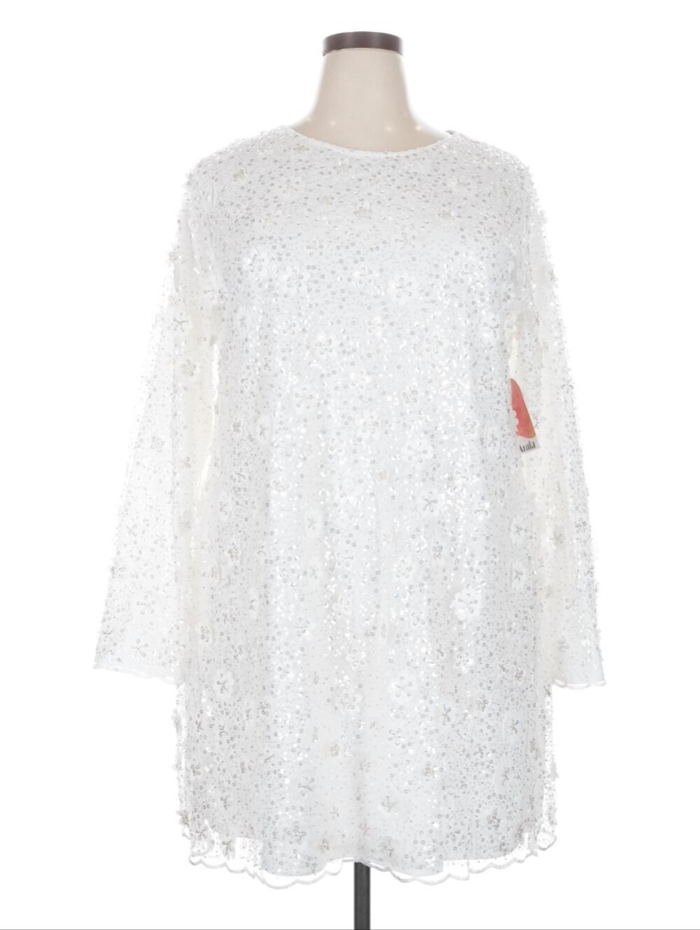 NWT ARULA White Sequin Long Sleeve Shift Dress 2X
